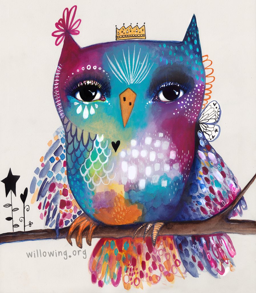 Quirky Bird on Branch Original Painting Willowing Arts