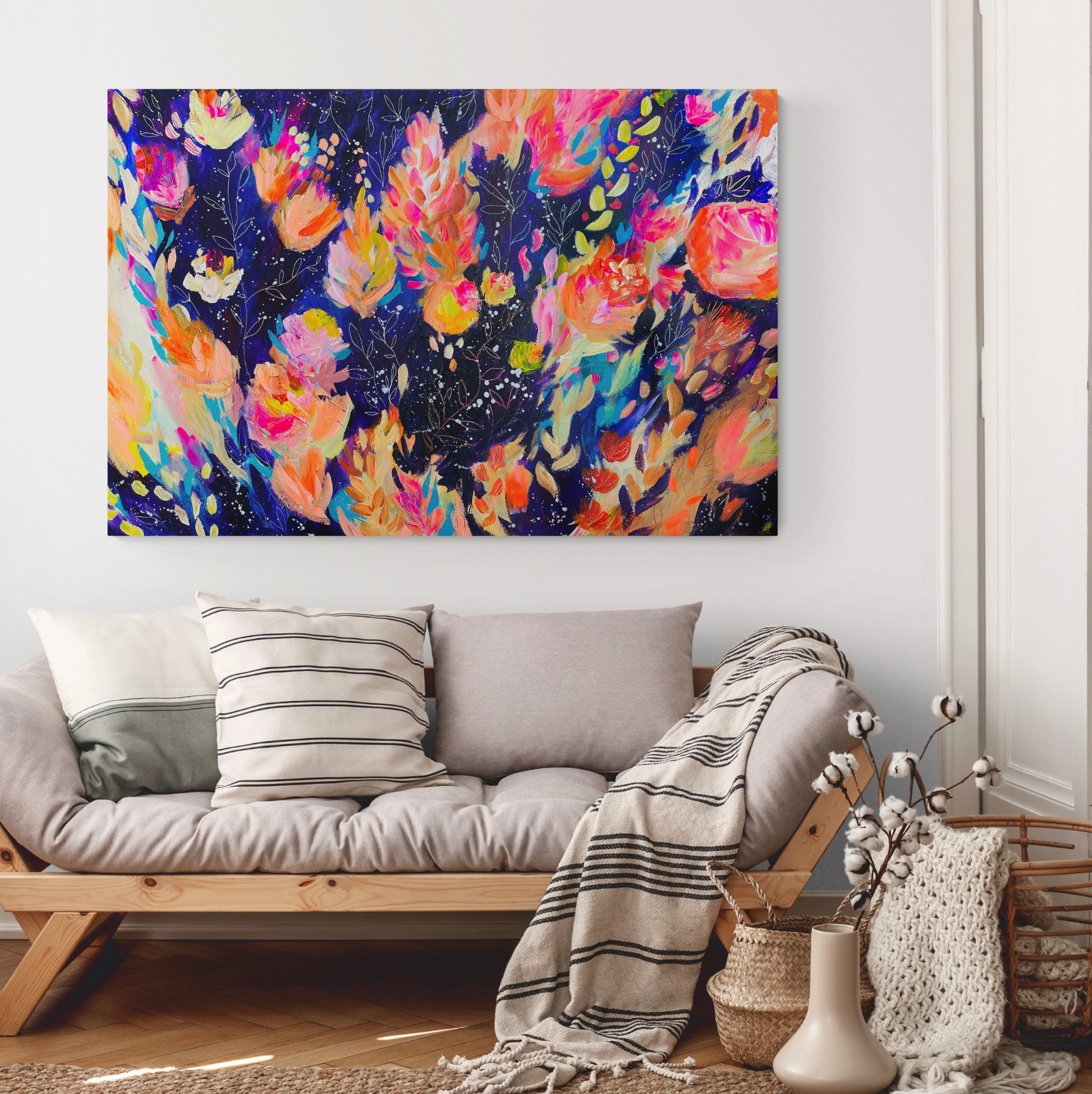 Cosmic Blooms - Original Painting on Canvas - 36 x 24"
